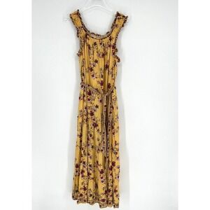 Max Studio Dress Womens L Yellow‎ Maxi Floral Ruffle Tiered Peasant Cottage